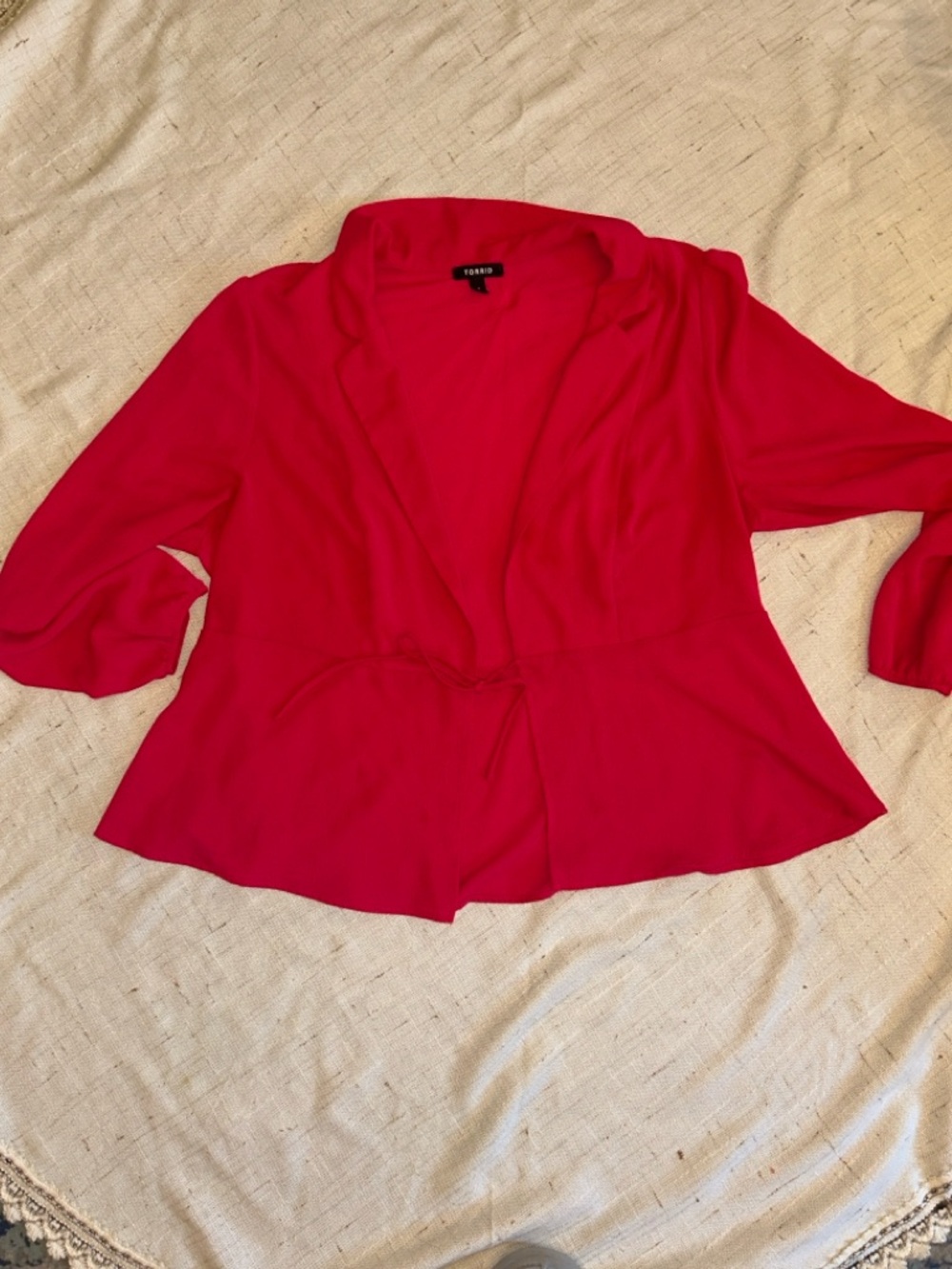 Torrid Fuchsia Pink Draped Blazer Top Size 2 | Tie Front Peplum Lightweight